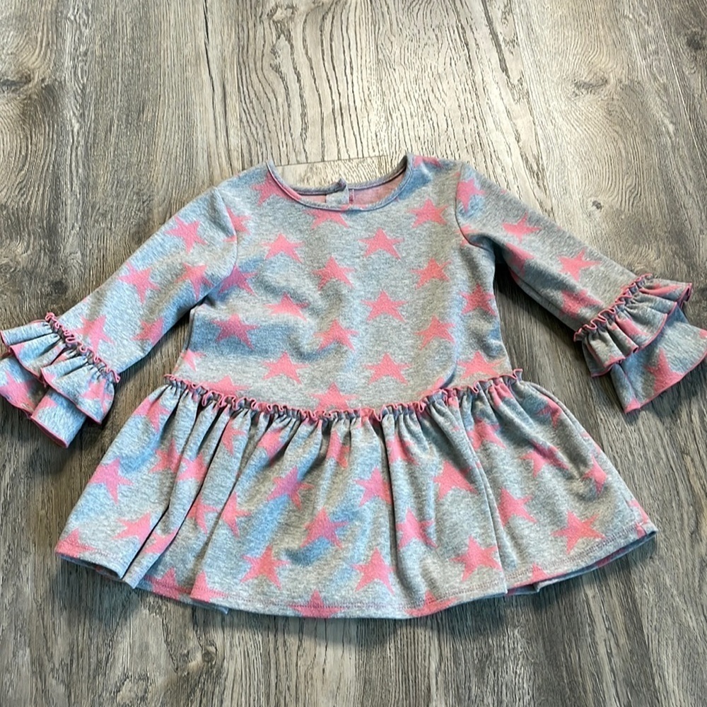 Pippa & Julie Girls Grey & Pink Stars Dress, size 5